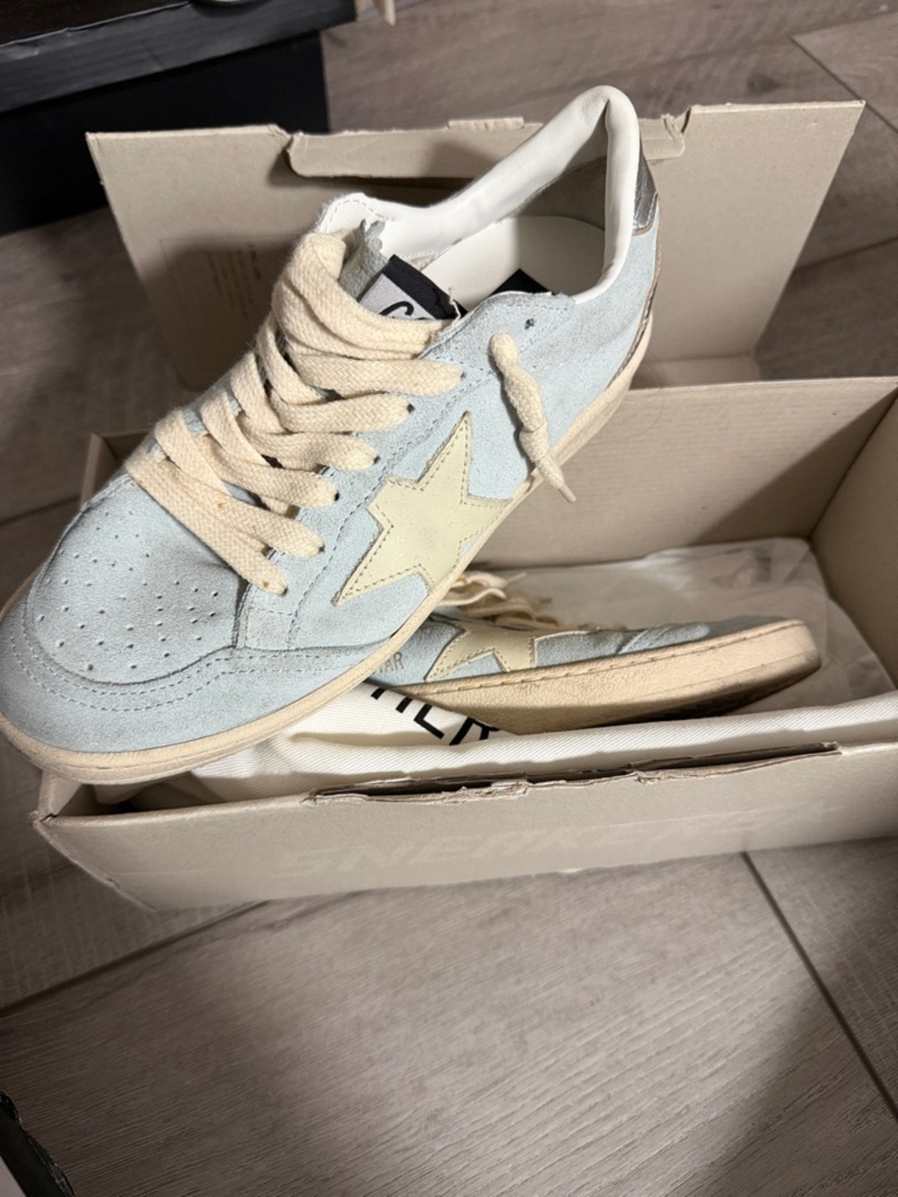 Golden Goose Women Sneakers in Light Blue and Cream